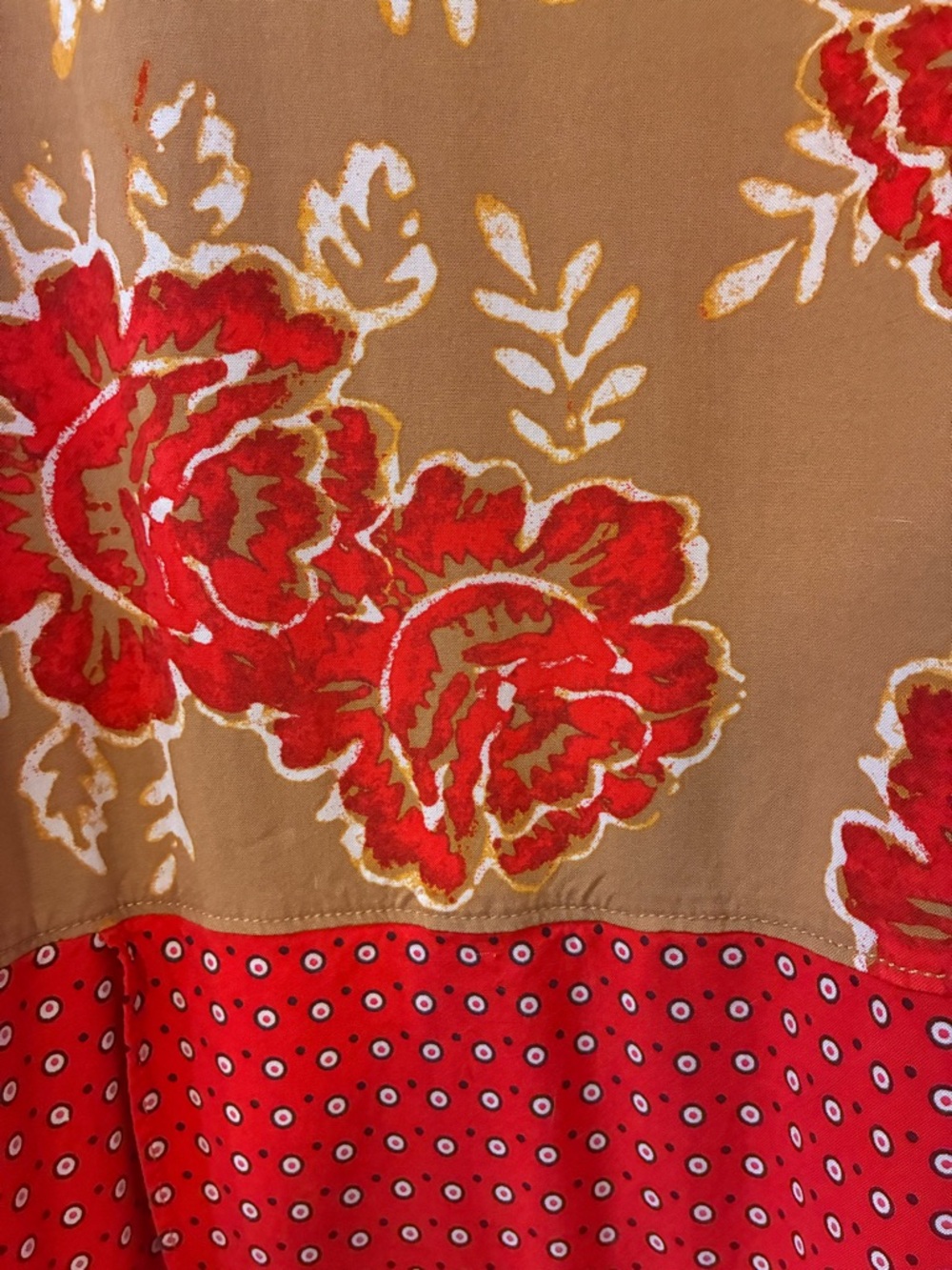 Free People Red & Tan Mixed-Print Cardigan/Cover up or Kimono - Picture 4 of 7